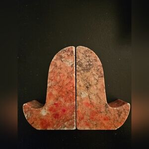 1970s Vintage Pink Variegated Alabaster Pair of Fleunds, Made In Italy